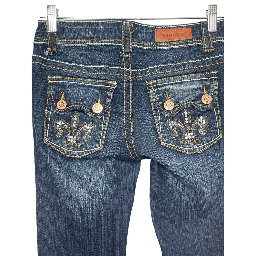 Vigold Skinny Jeans Whiskered Low Rise Buttoned Flap Back Pockets Blue Size‎ 26